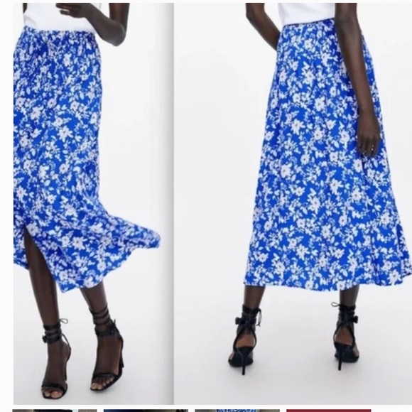 Zara Dresses & Skirts - Zara Boho Blue Floral Ruched Waist Maxi Skirt Medium